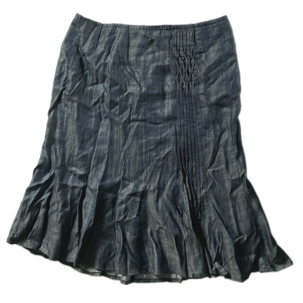 INSIGHT Chambray Skirt Women 14 Blu Tencel Midi Trumpet Pleated Ruffle Hem Lined